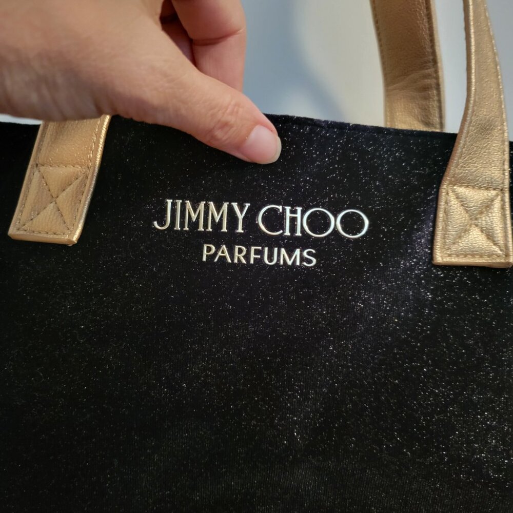 NWOT Jimmy Choo Parfums Black & Metallic Gold Shimmery Tote Bag - Picture 3 of 15